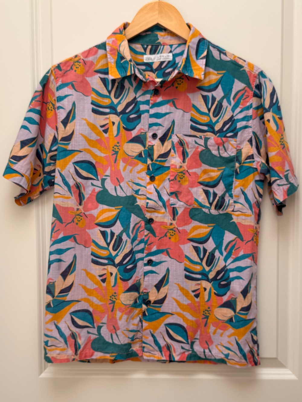 Zara Boys Tropical Hawaiian Print Button Down Shirt Size 13-14